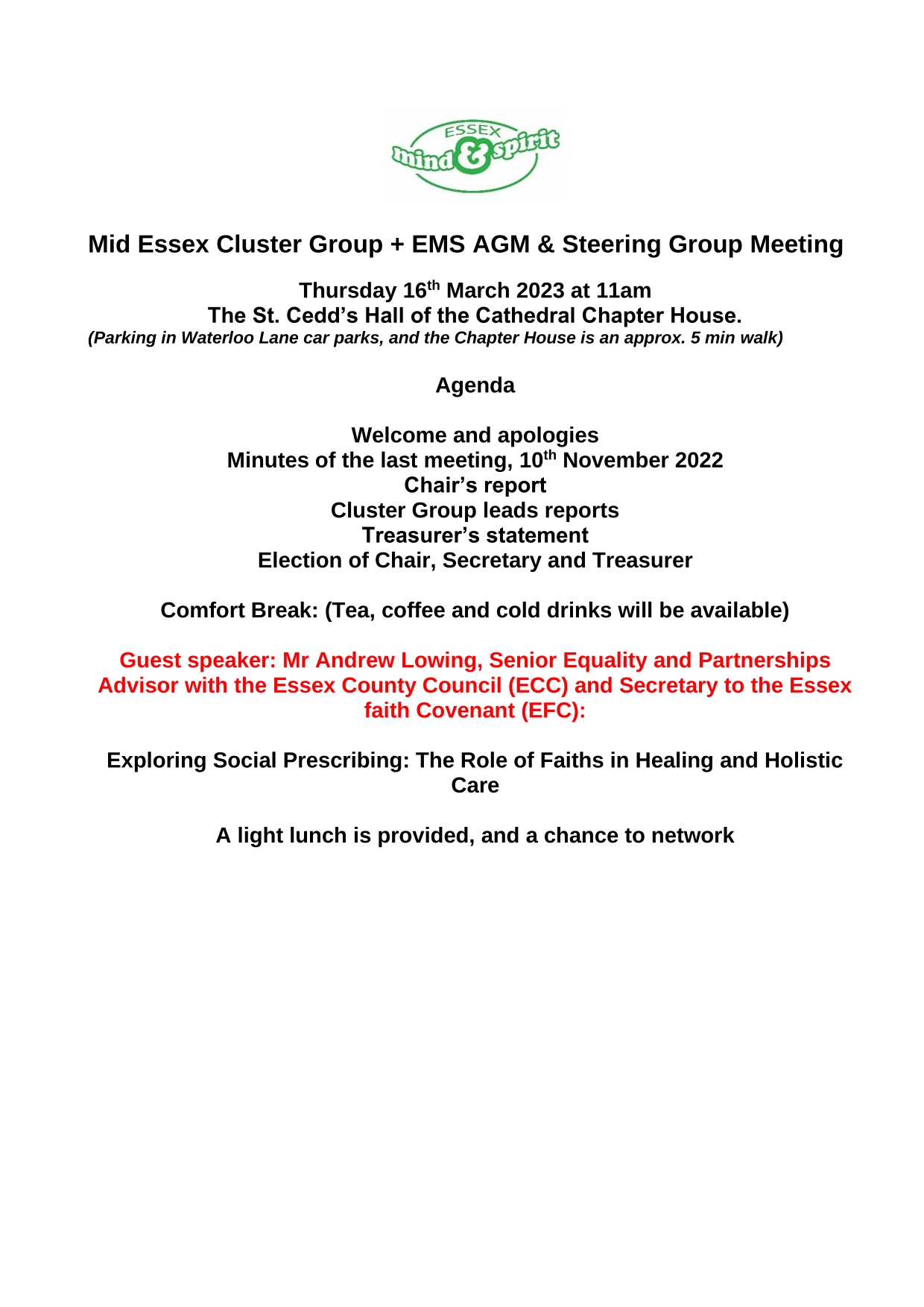 Agenda for EMS event 16th March 2023